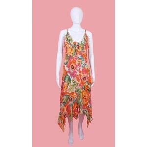 Y2K BANDOLINO Petite Layered  Floral Print Ruffle ASYMMETRICAL Slip Dress. M-L